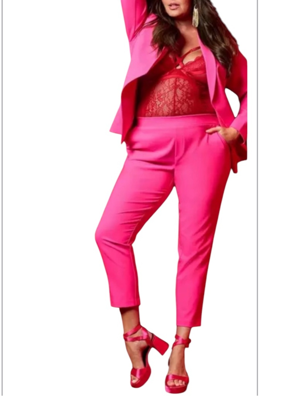 Torrid Pants Size Large (12) Bright Pink Pull-On Relaxed Taper Career Work NWT
